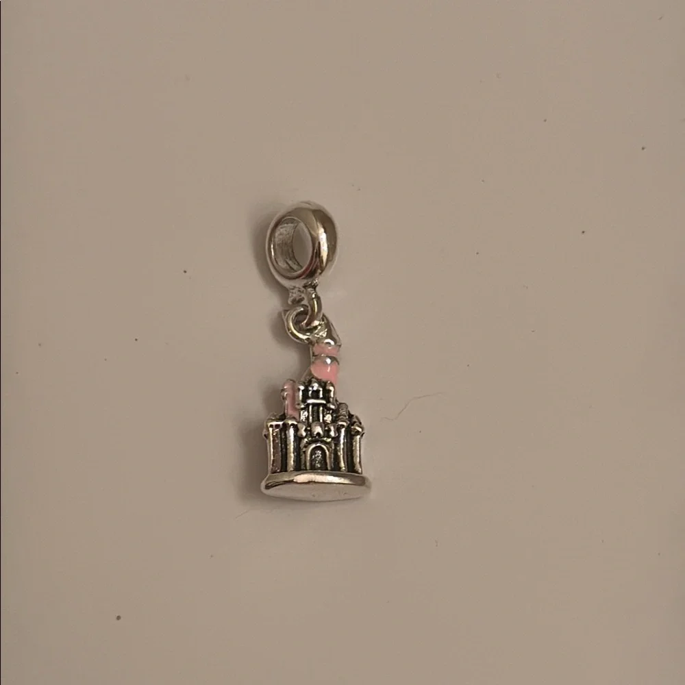 Silver tone Castle Charm with Pink Accents